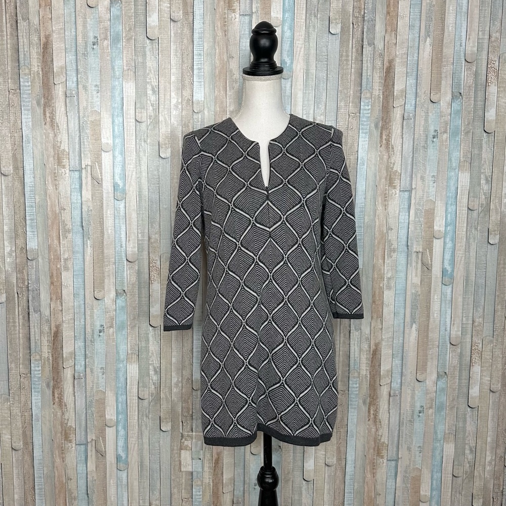 J McLaughlin L Gray Diamond Knit Pullover Tunic Sweater Top Half Zip Up $198‎